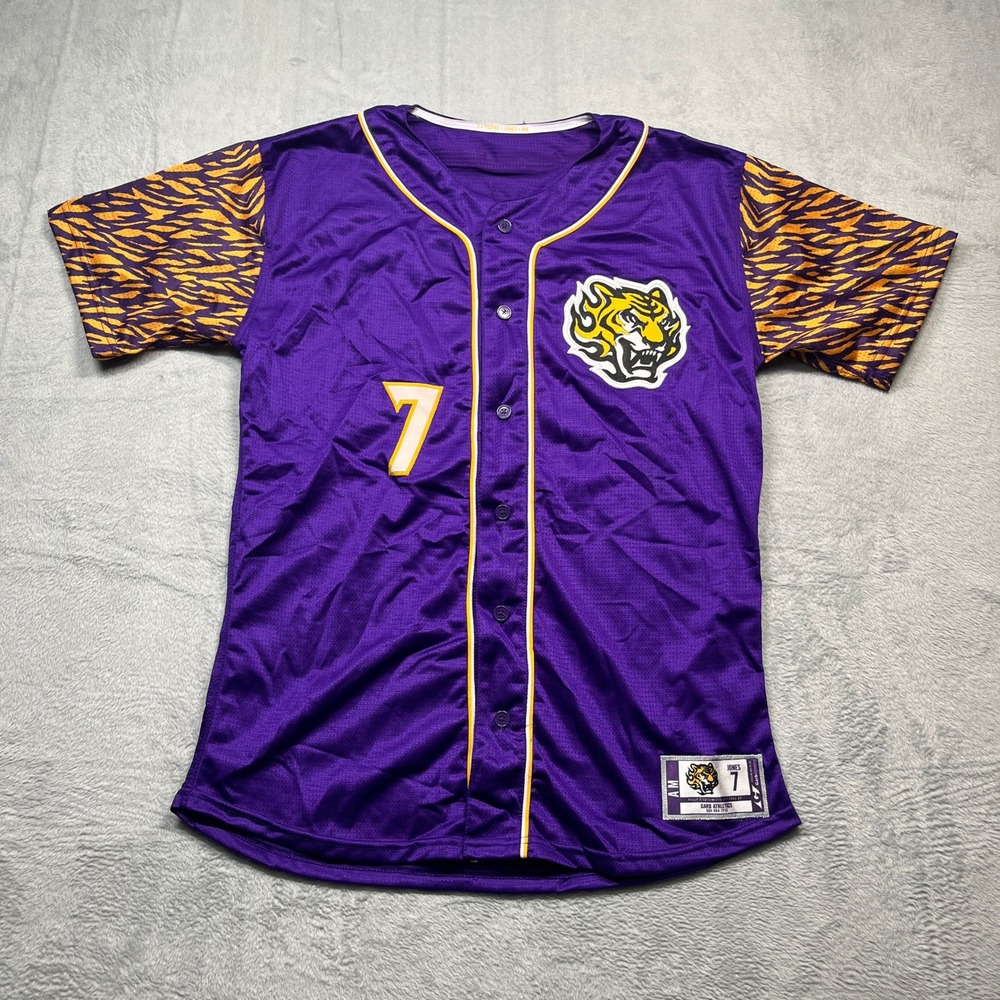 Garb Athletics Baseball Jersey Mens Adult Purple Jones 7 Tiger Stripe Sleeve M